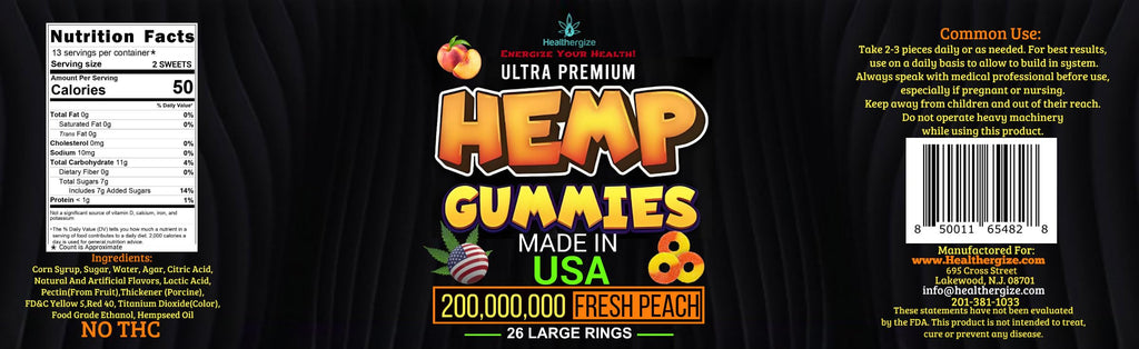 2Pack Hemp Gummies – Premium Hemp Oil Peach Ring (Made in USA)