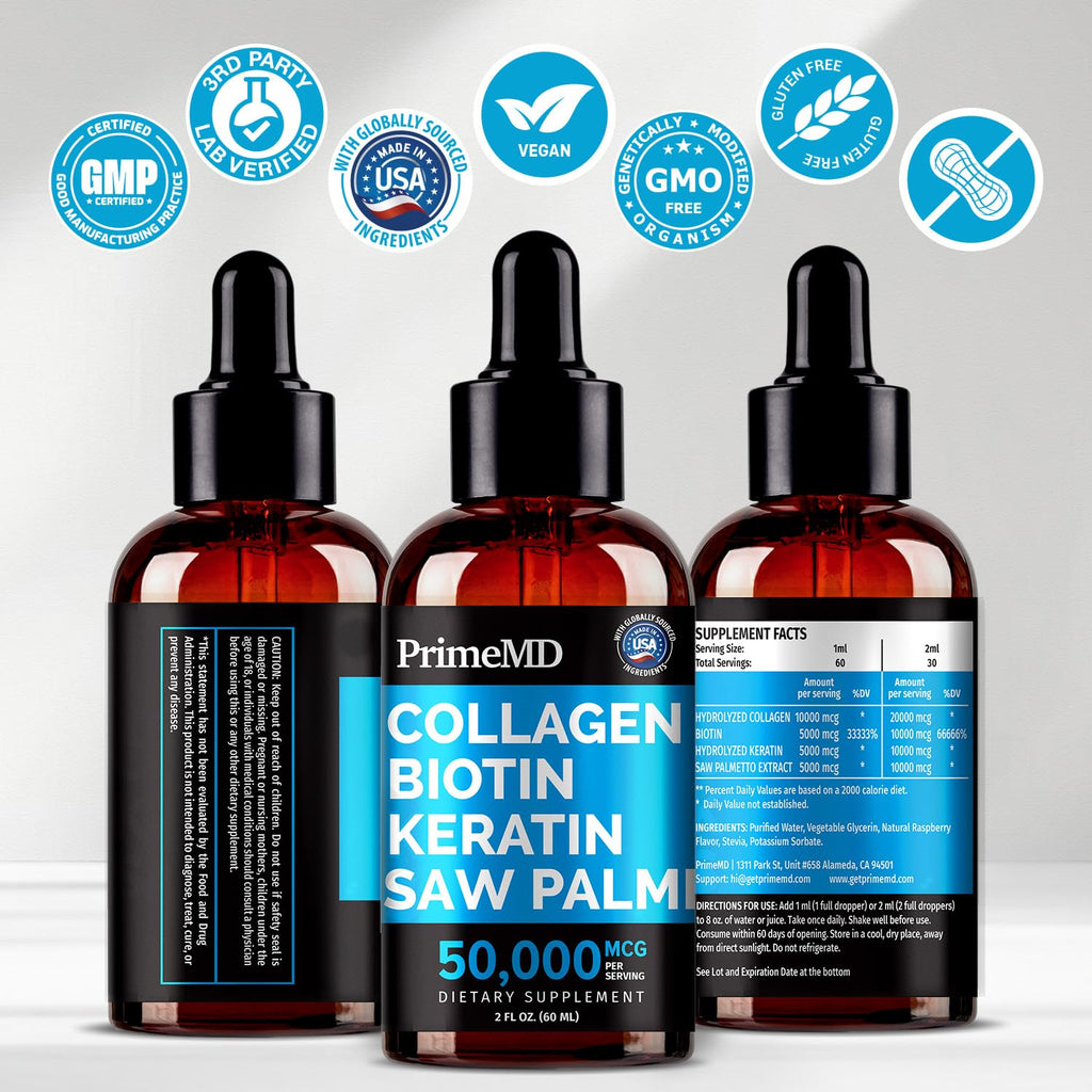 Liquid Collagen Peptides for Women – Biotin Serum for Hair, Skin & Nails (2 fl oz x2)