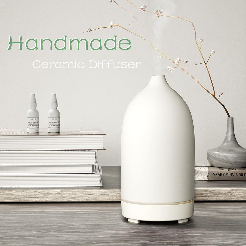 Handmade Ceramic Essential Oil Diffuser – Auto-Off, 9-Color Night Light