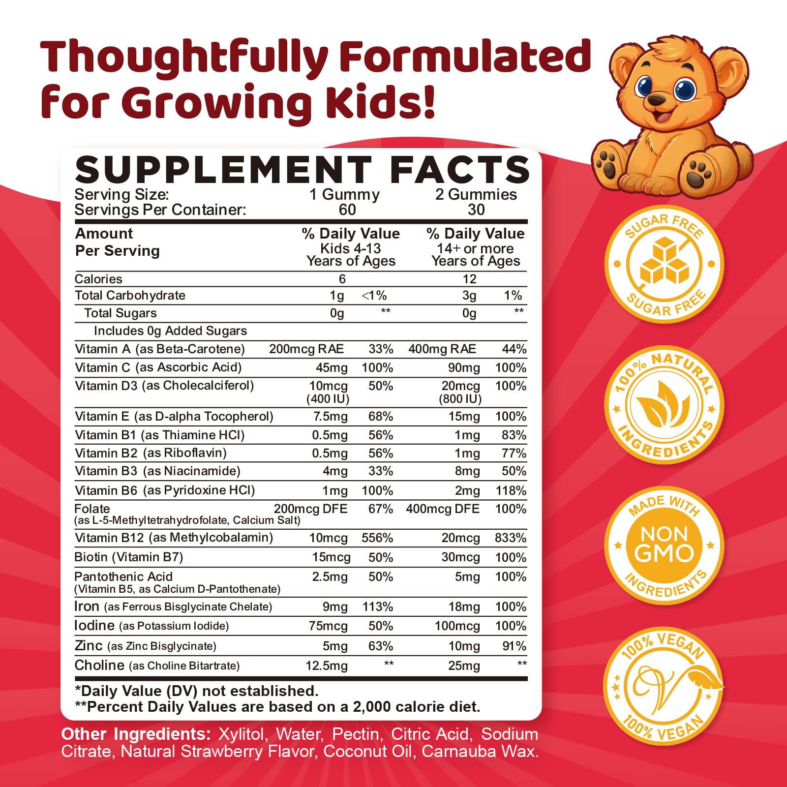 Iron Gummy Multivitamin for Kids – Iron, Zinc & B-Complex (60 Gummies) | Strawberry