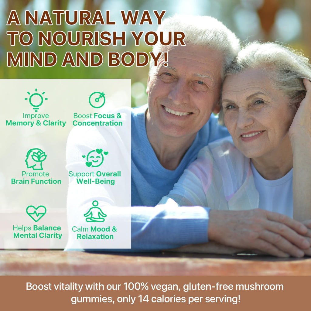 Lions Mane Mushroom Gummies Supplement Blend Organic Reishi, Cordyceps & More, Boosts Energy, Memory, Immunity - 80 Gummies (2)