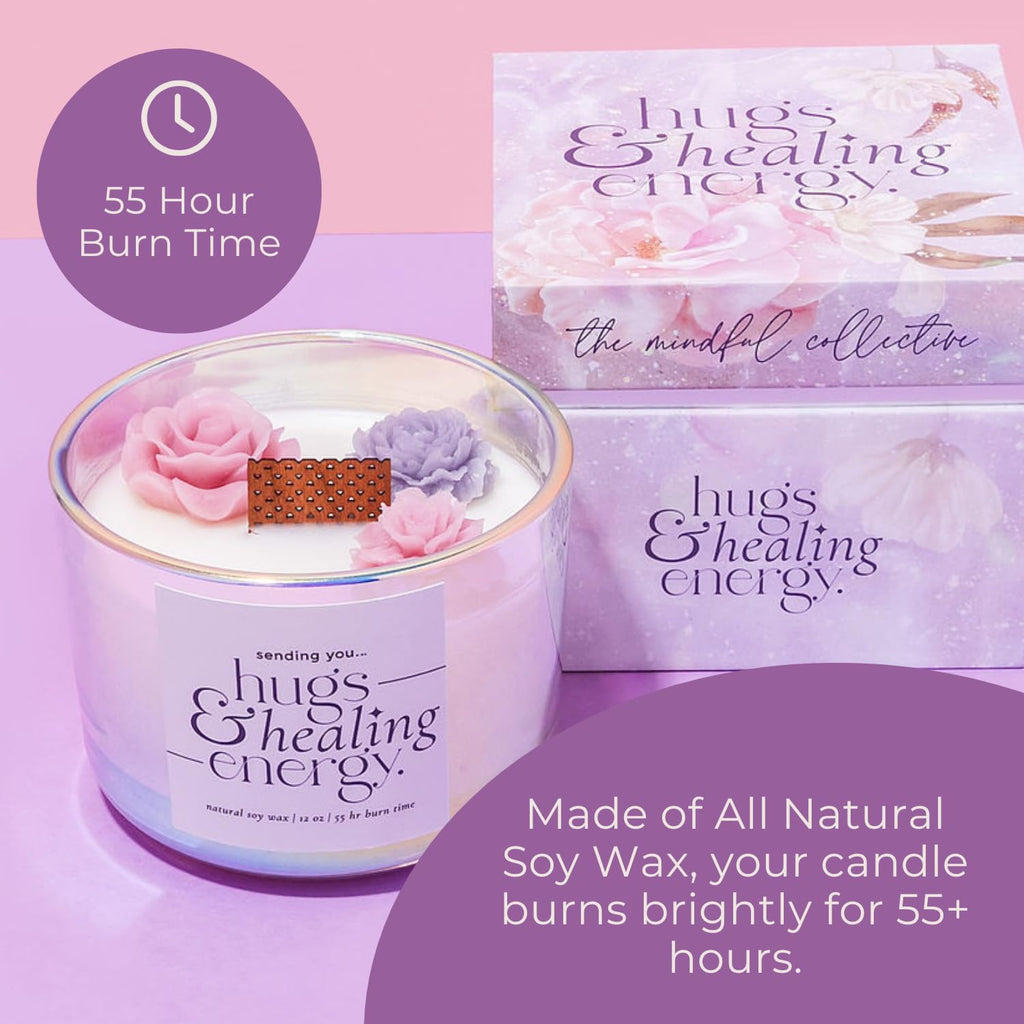 Hugs and Healing Energy Sympathy Candle – 12oz Soy Wax, Wooden Wick, Iridescent Glass Jar Memorial Gift