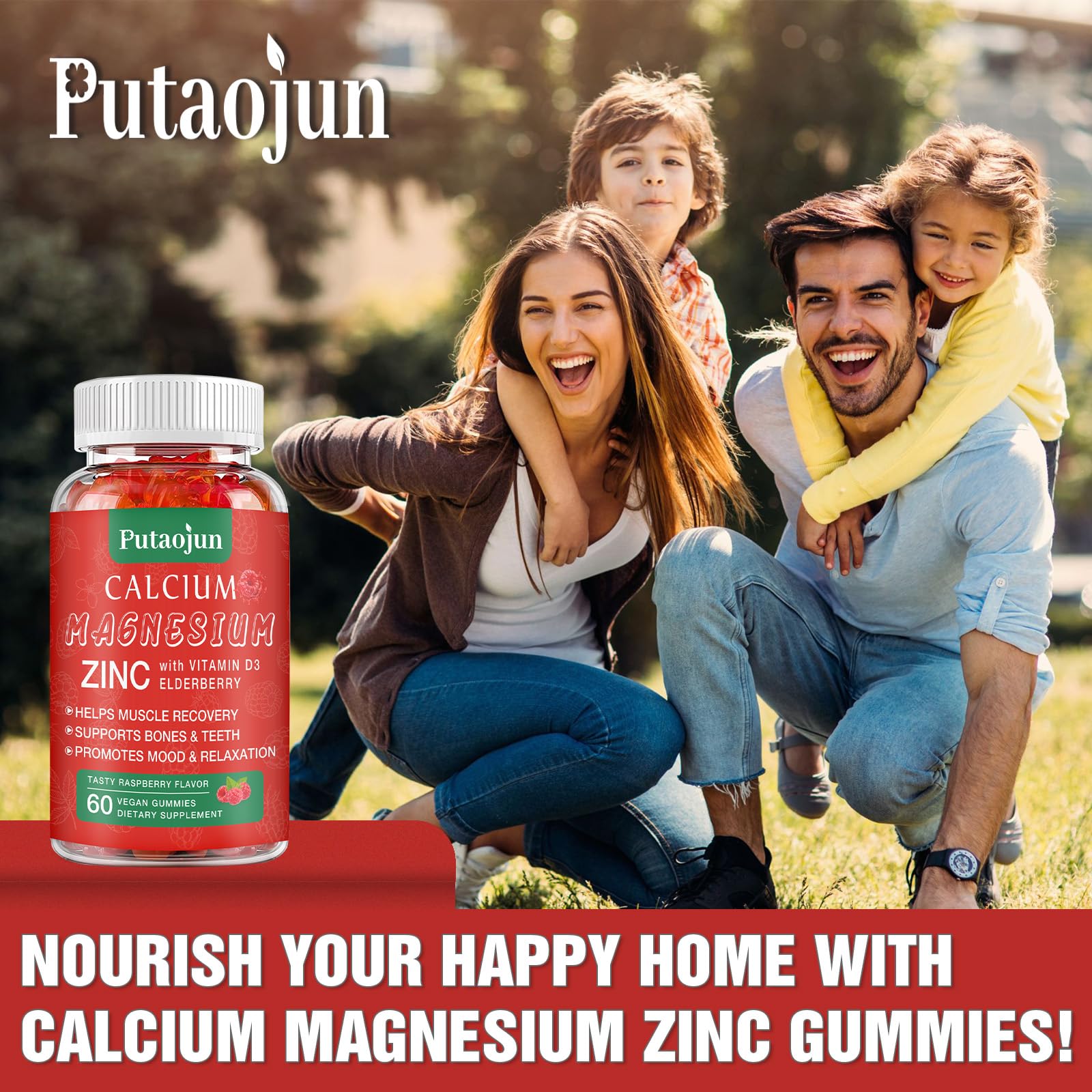Calcium Magnesium Zinc Gummies with Vitamin D3 – Sugar Free, Vegan Raspberry 2 Pack