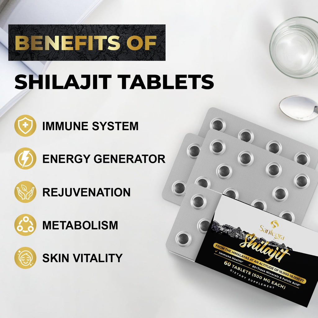 30,000 mg Shilajit Tablets – 60 Count | Himalayan Organic Shilajit Resin with Fulvic Acid & 85+ Minerals