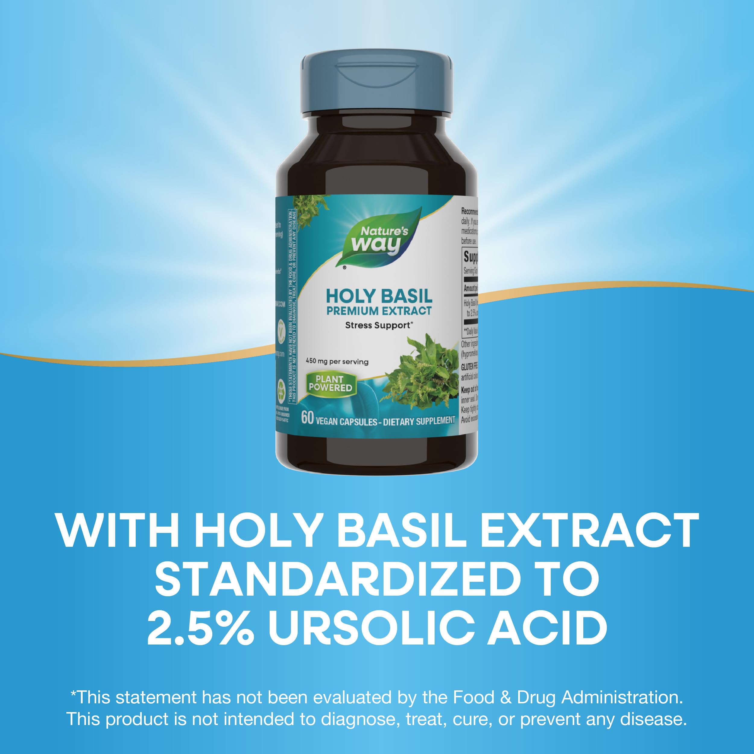 Nature's Way Holy Basil Premium Extract — Stress Support, Adaptogenic Herb, 450 mg, 60 Vegan Capsules