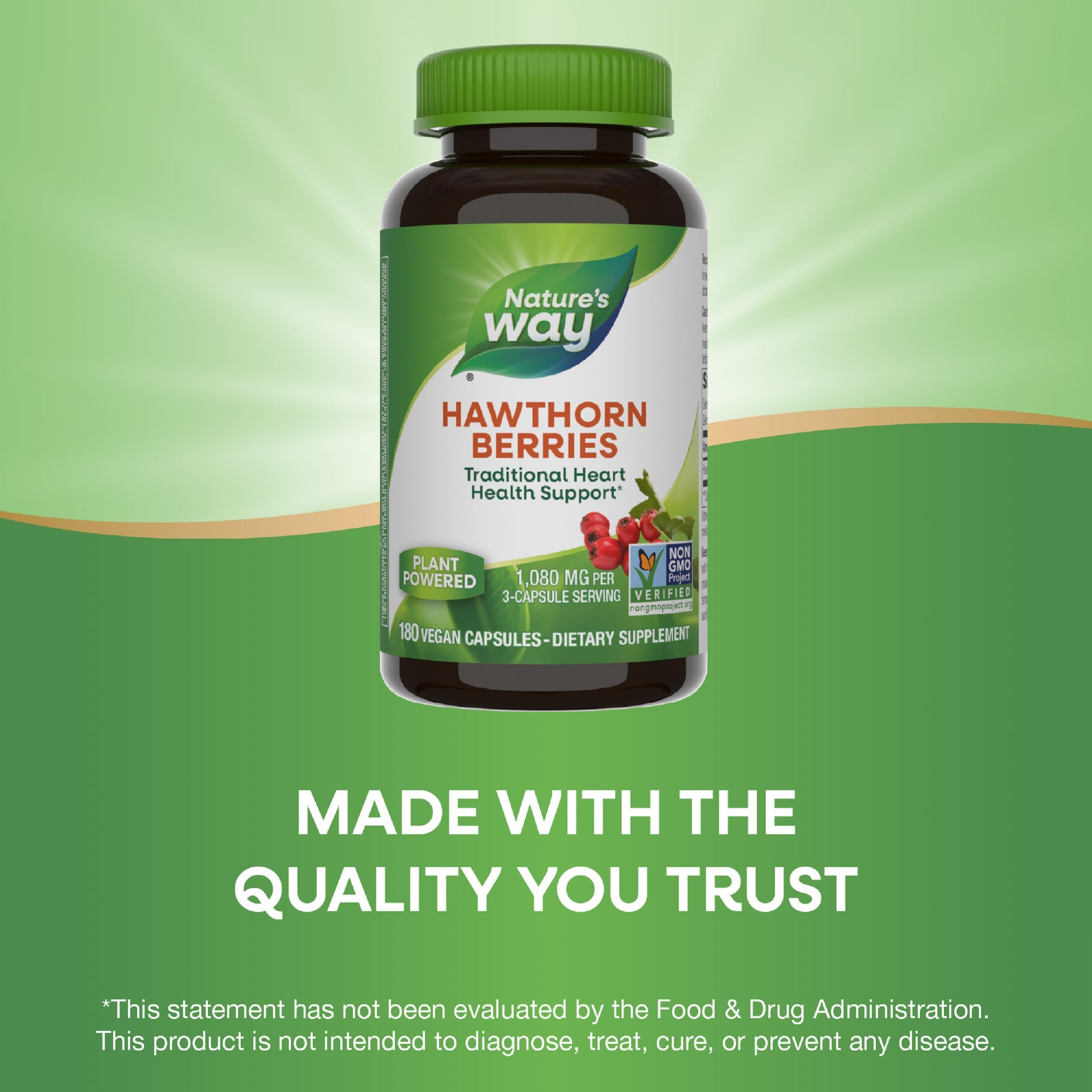 Nature's Way Hawthorn Berries - Heart Health Support, 180 Vegan Capsules (2 Pack) Packaging May Vary