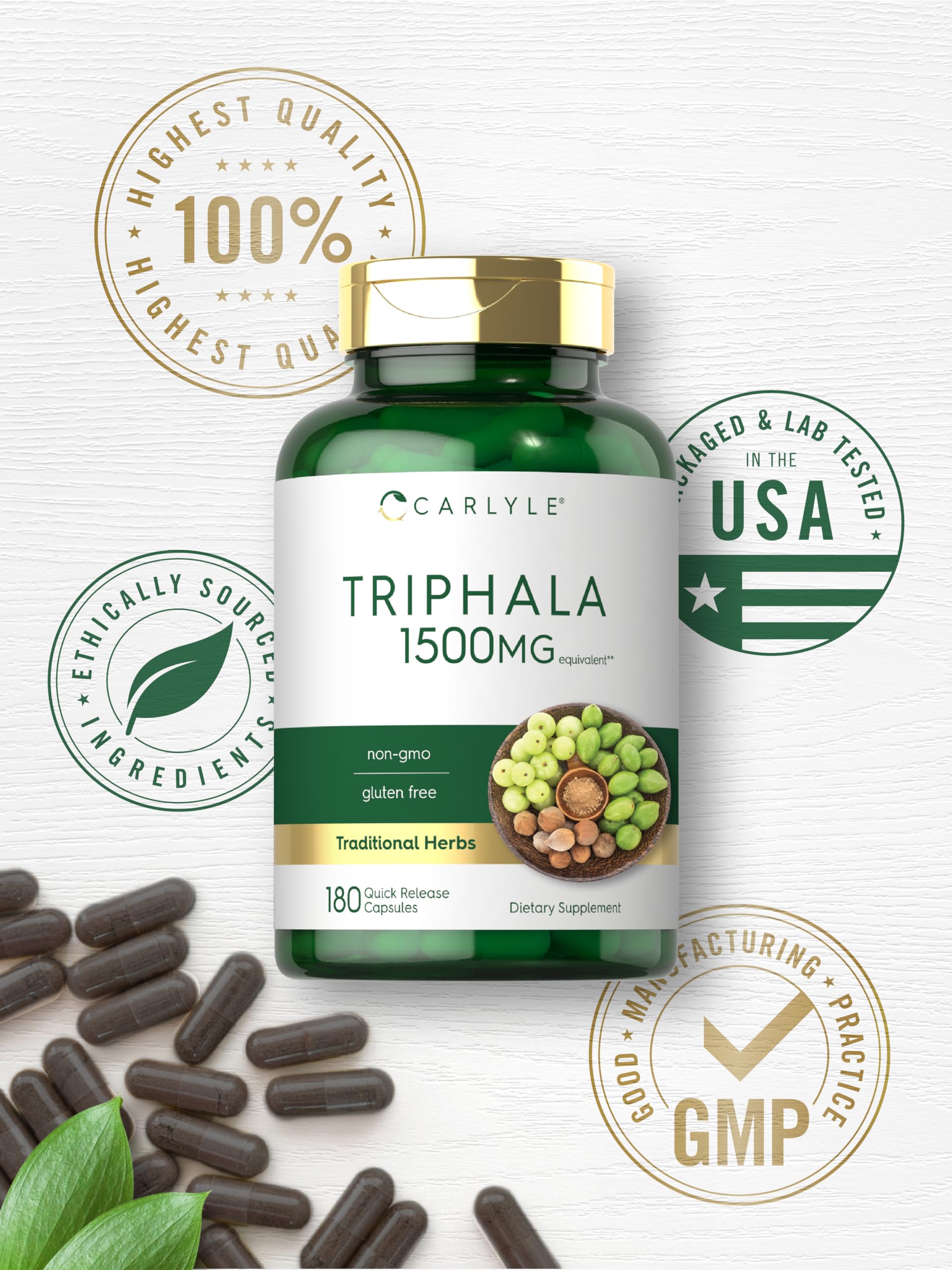 Carlyle Triphala Capsules 1500mg | 180 Count | Herbal Non-GMO Gluten Free
