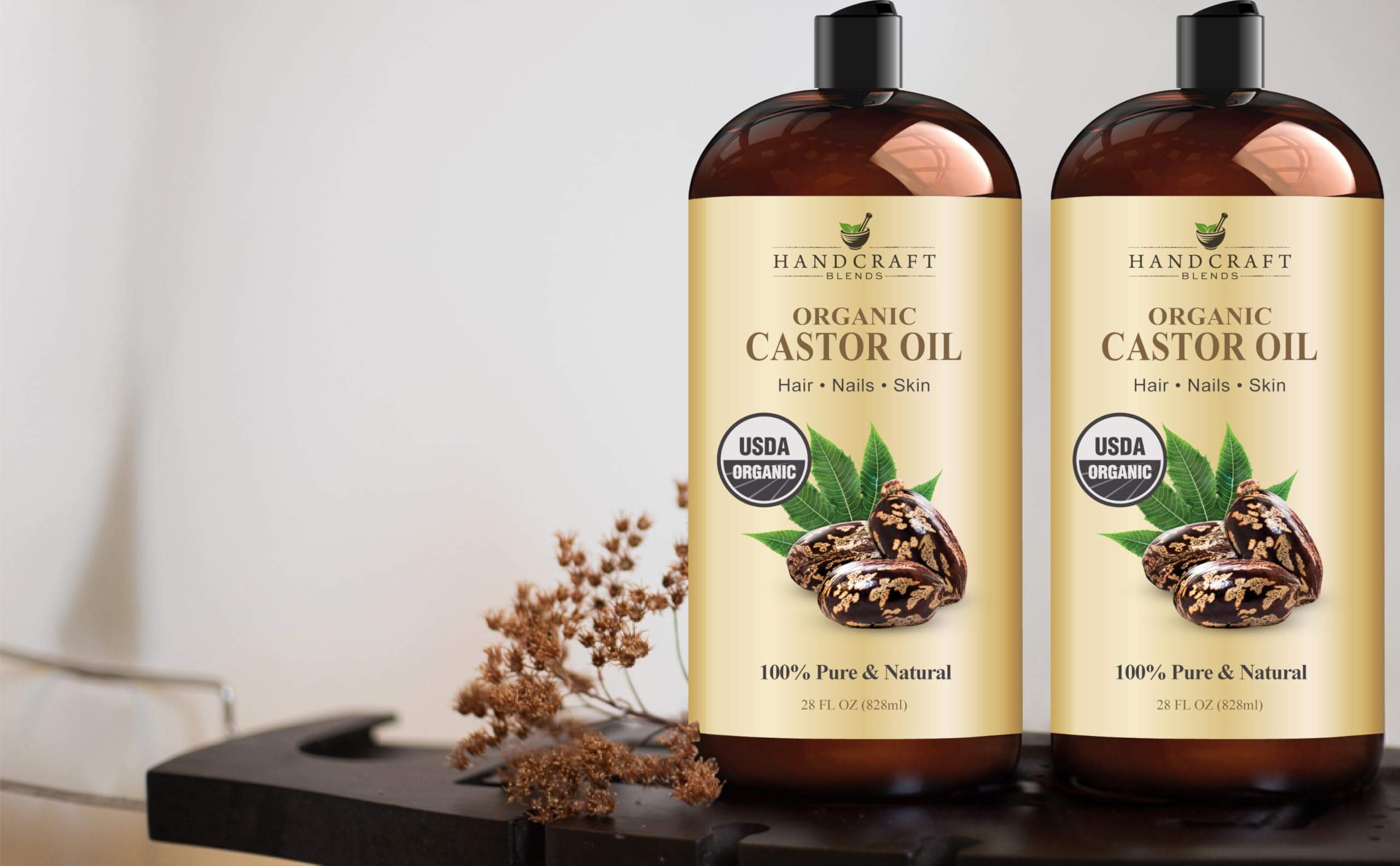 Handcraft Blends Organic Castor Oil 28 Fl Oz - 100% Pure & Natural, Expeller-Pressed, Hexane-Free