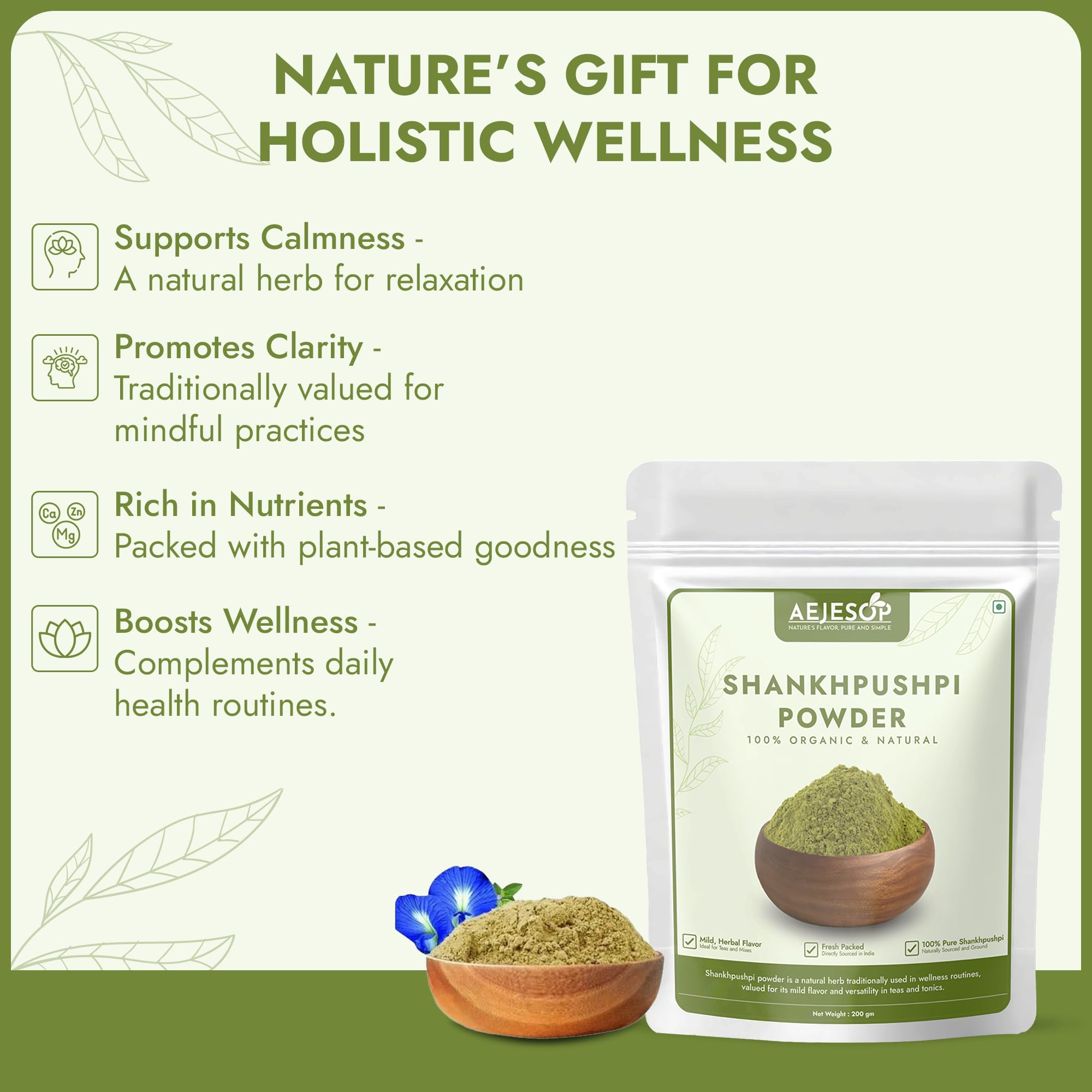 AEJESOP Shankhpushpi Powder – Memory Booster & Digestive Support Tea, 7oz (200g)
