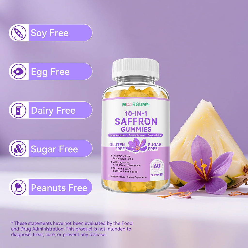 Saffron Gummies for Adults – 60 Count, 10-in-1 Cortisol Support