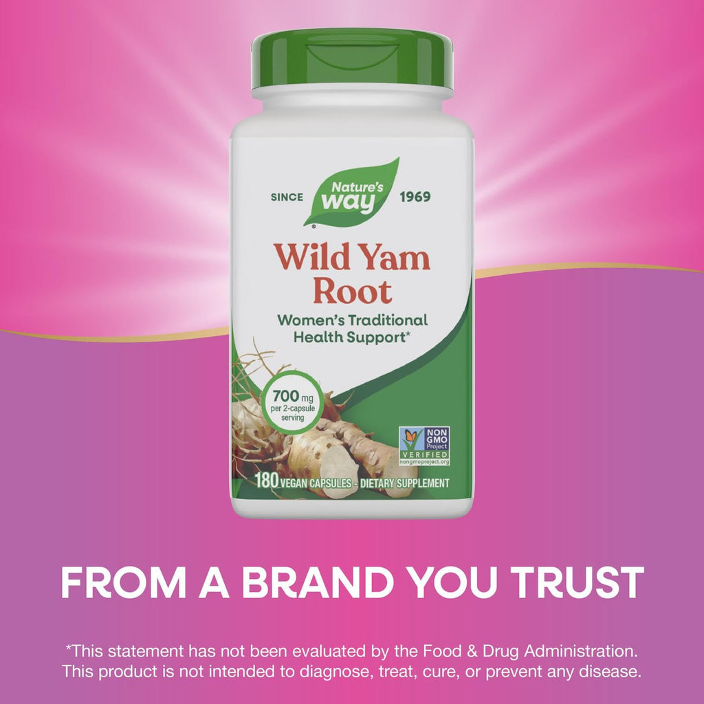 Nature's Way Wild Yam Root – Women's Health Support, 700 mg per 2-Capsule Serving, 180 Vegan Capsules