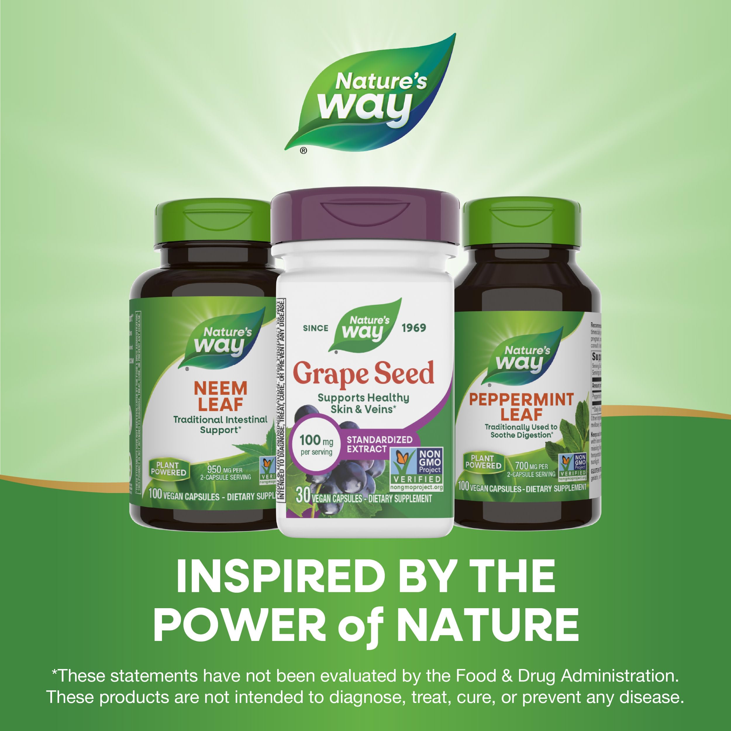 Nature's Way Grape Seed Standardized Extract – Supports Healthy Skin and Veins, Antioxidant Support, Non-GMO, Vegan, 30 Capsules