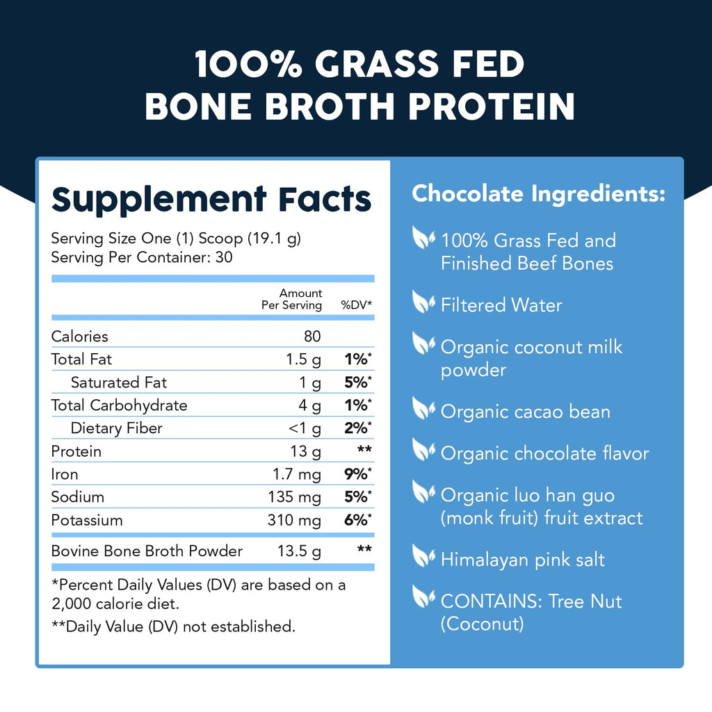 Paleovalley Grass-Fed Bone Broth Protein Powder, Chocolate – 15g Protein