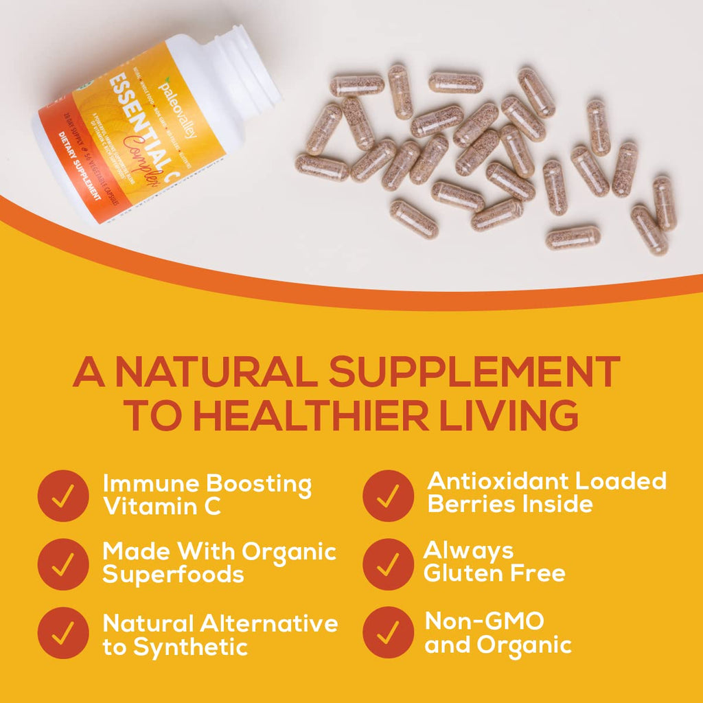 Paleovalley Essential C Complex — Organic Vitamin C for Immune Support | 3 Pack, 450 mg, USA Made