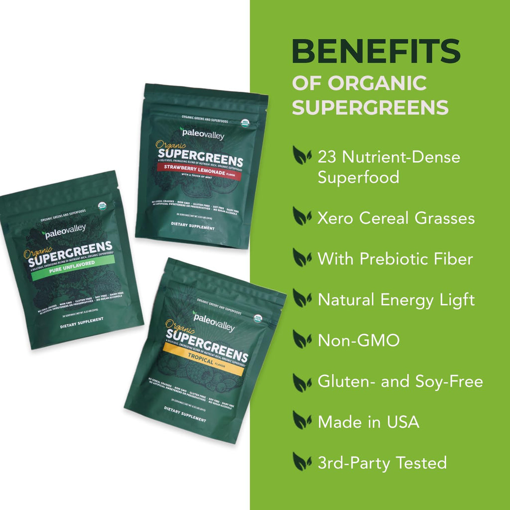 Paleovalley Organic Supergreens Powder - 23 Superfoods, No Cereal Grasses, 30 Servings