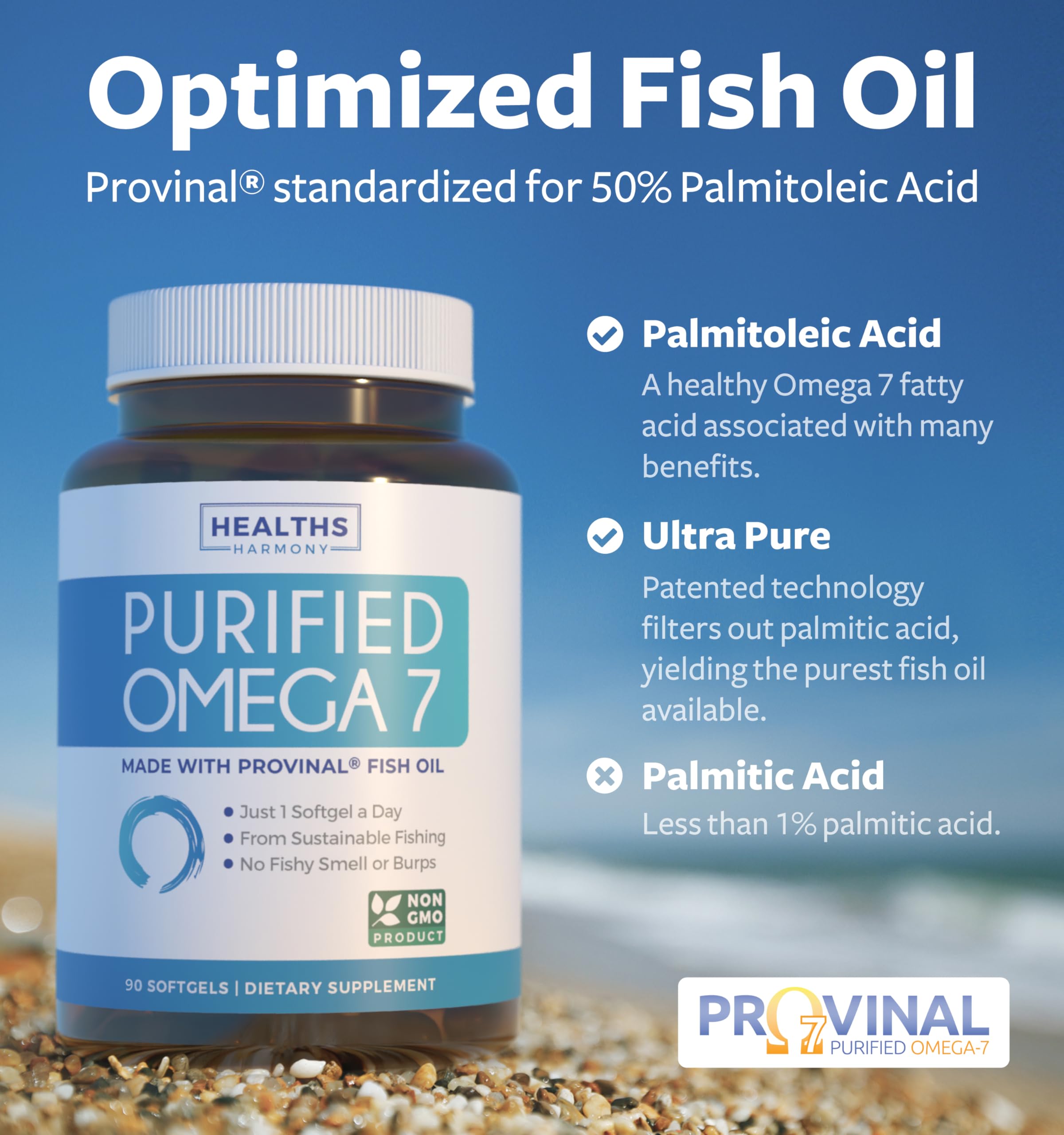 Omega 7 Supplement for Women and Men - High Potency Palmitoleic Acid, Purified Provinal, 3-Month Supply