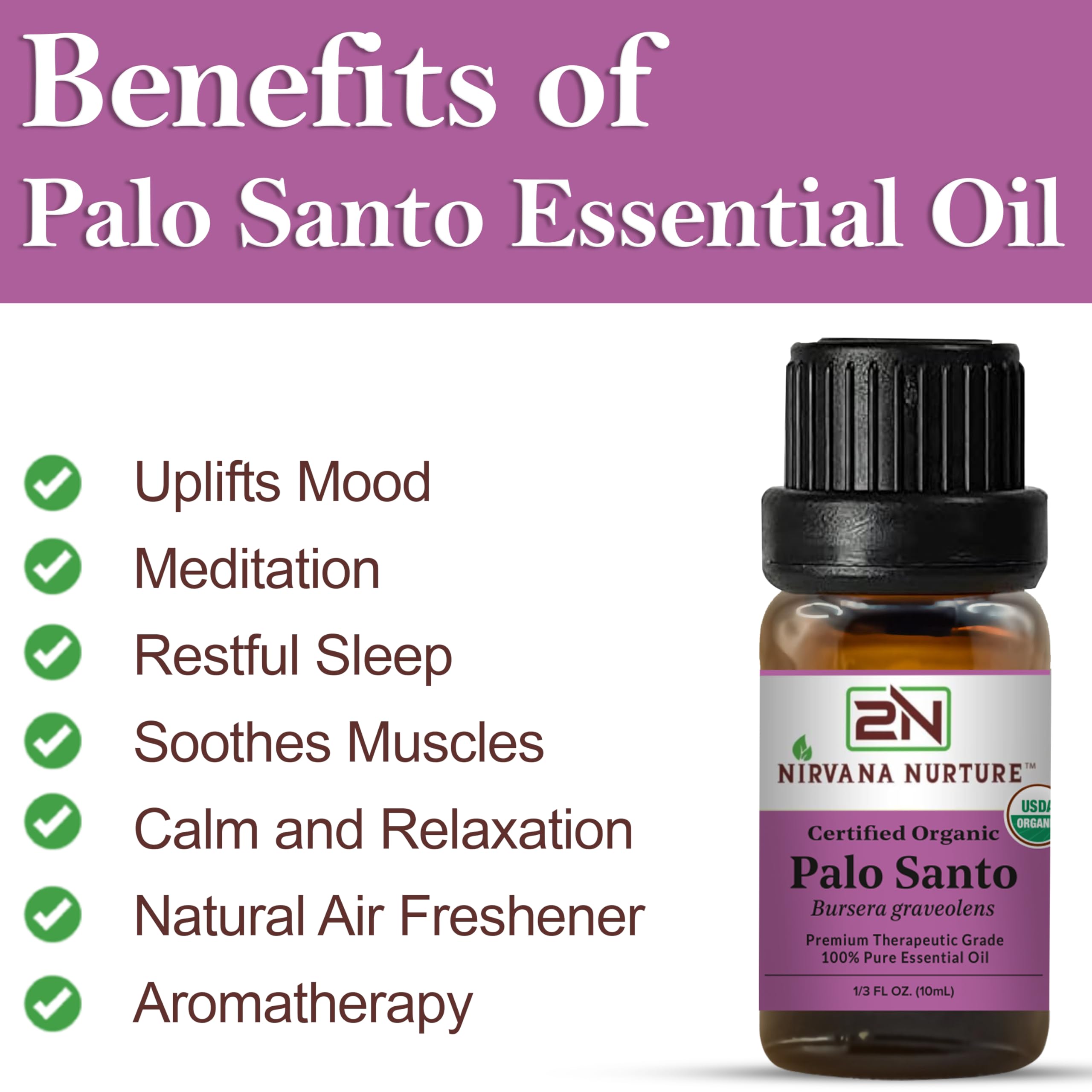 Nirvana Nurture Palo Santo Essential Oil – 100% Pure, USDA Certified Organic