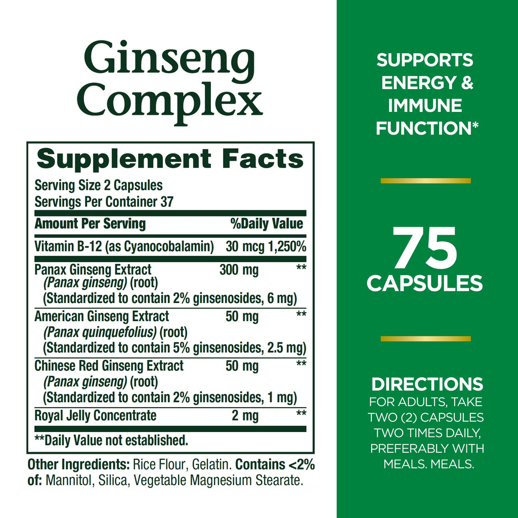 Ginseng Complex Capsules by Nature's Bounty – Vitality & Immune Support, 75 Capsules