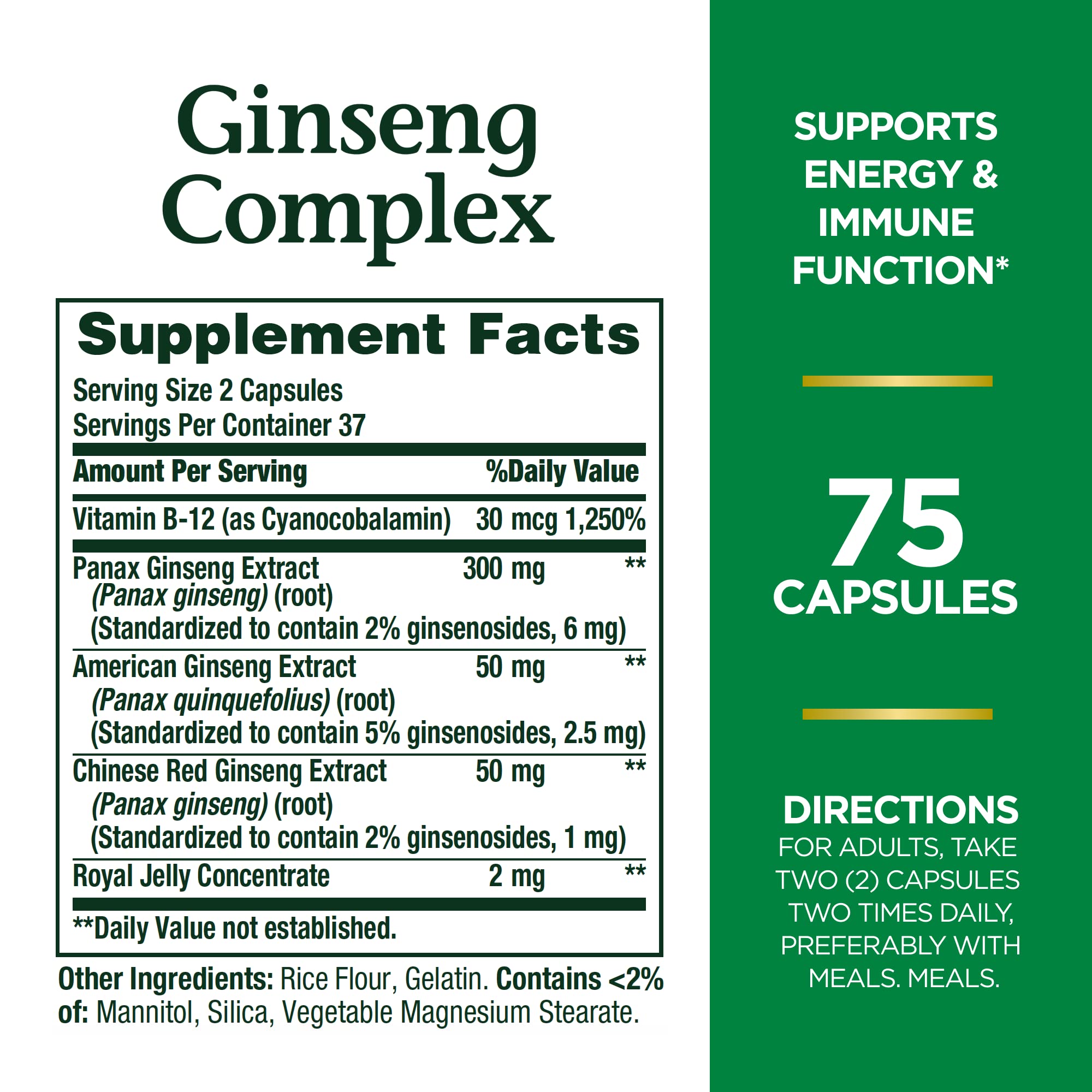 Ginseng Complex Capsules by Nature's Bounty – Vitality & Immune Support, 75 Capsules
