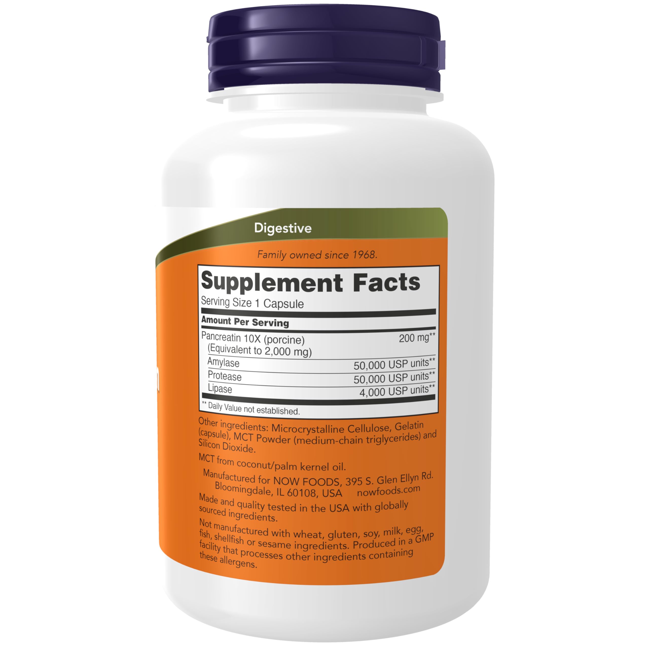 NOW Foods Pancreatin 2000 – Digestive Enzymes (Protease, Amylase, Lipase) – 250 Capsules