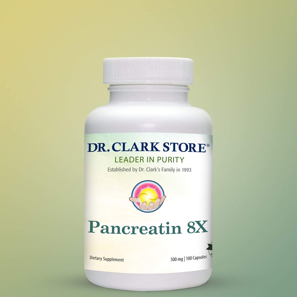 Dr. Clark Pancreatin 8X Enzyme Supplement 500mg – Digestive Enzymes for Protein, Fat & Carbs Support | 100 Gelatin Capsules