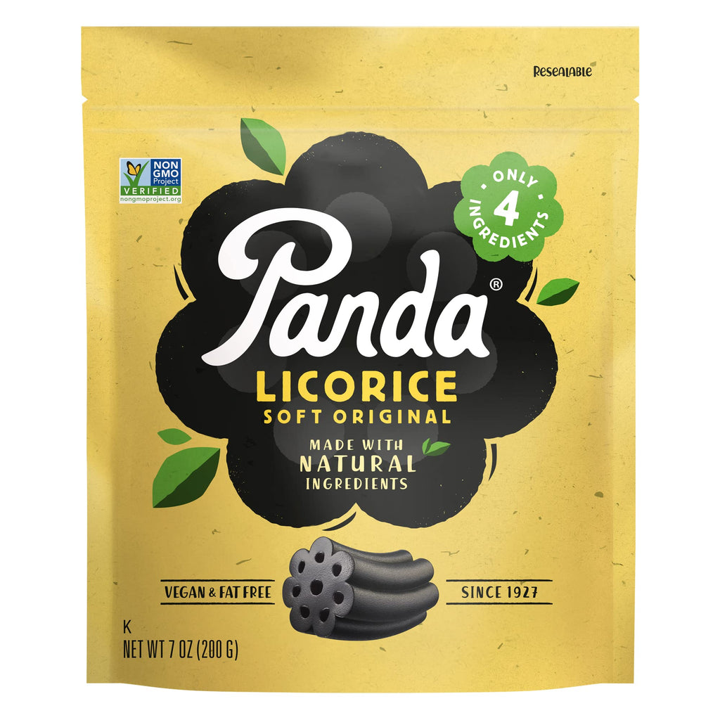 Panda Natural Soft Licorice – Pure Panda Black Licorice (4x7 oz, Resealable) – Vegan & Non-GMO