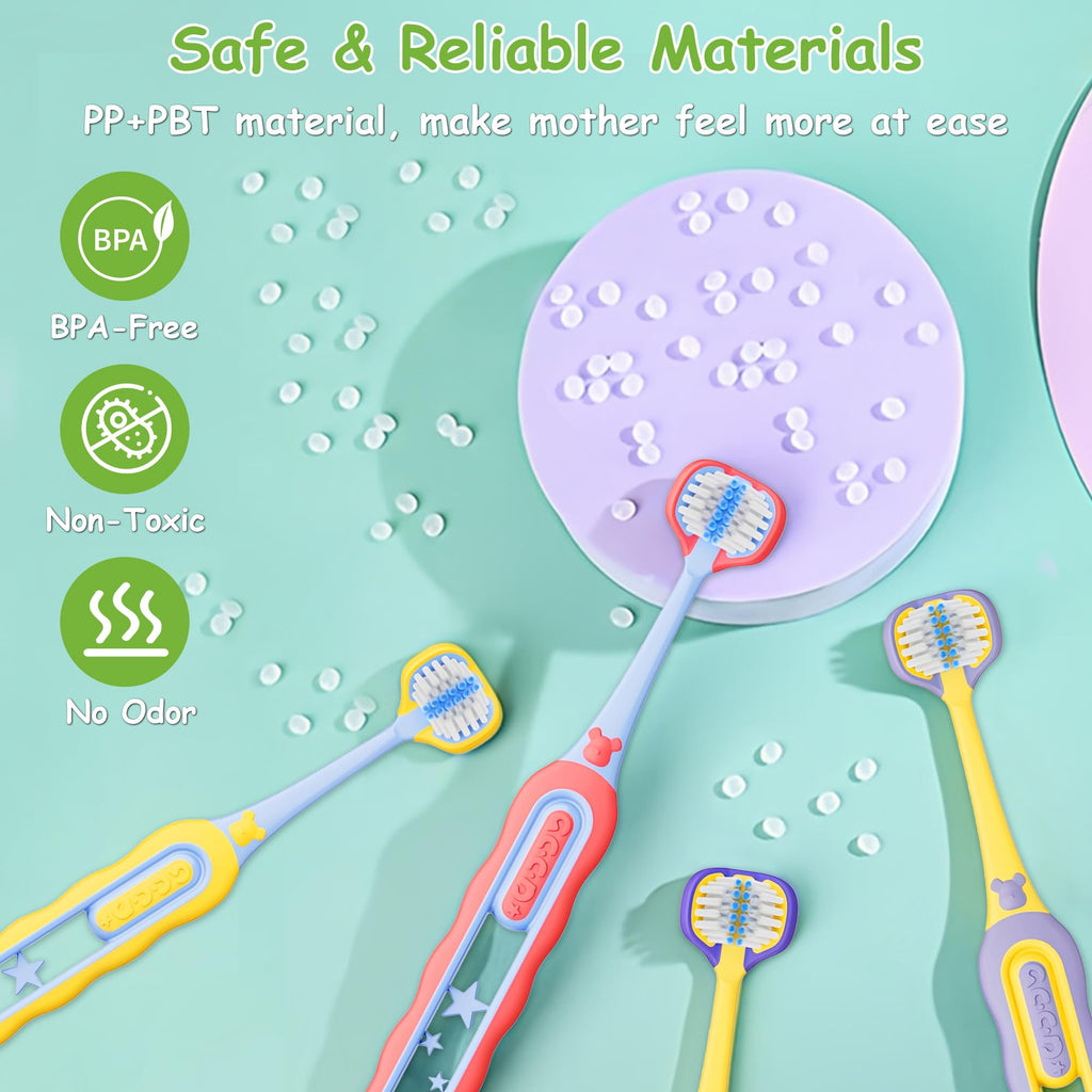 PANIMOSI 8-Pack Toddler Toothbrush – 3-Sided, Ultra-Soft Bristles, Ages 1-12