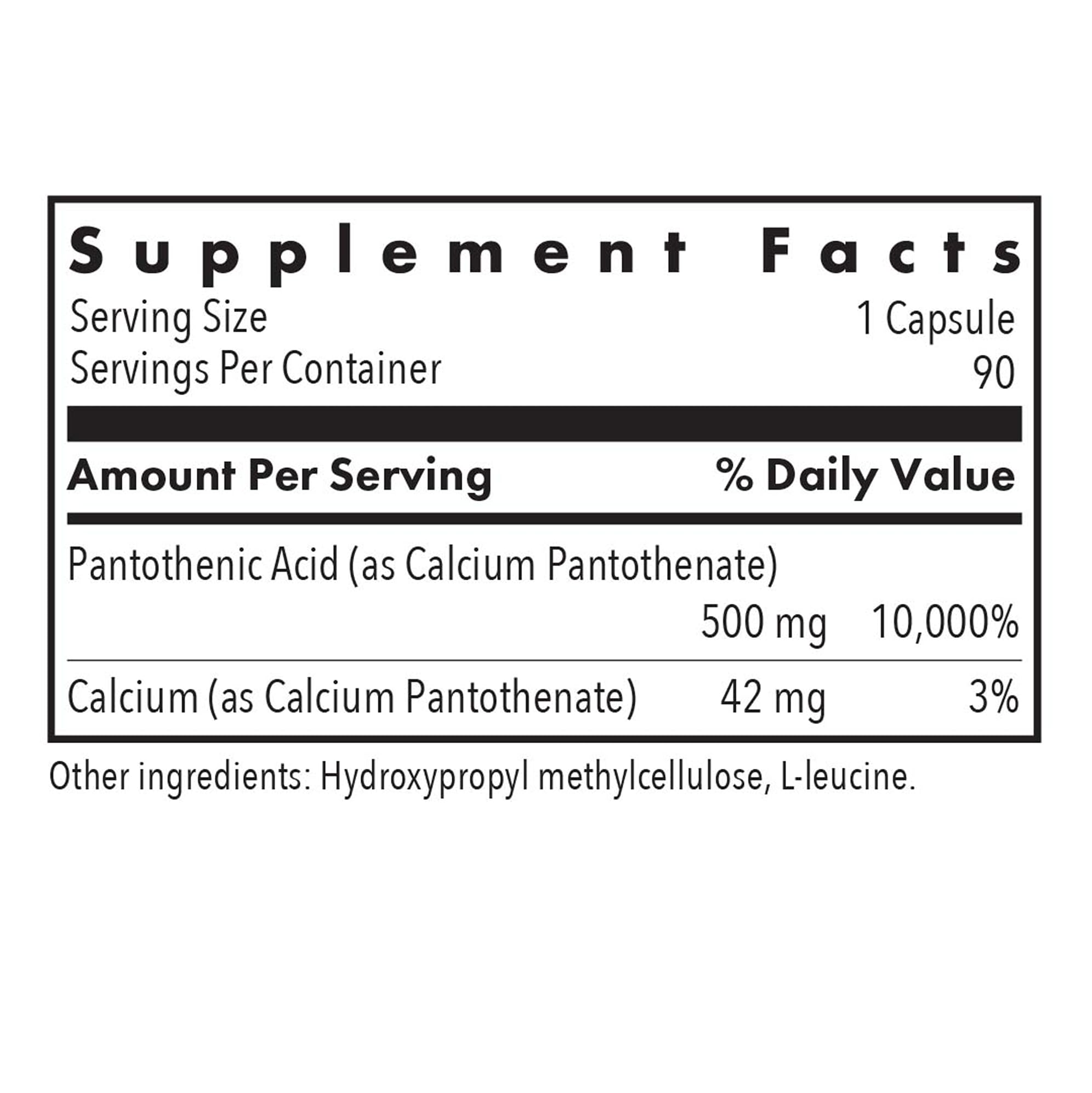 Allergy Research Group Pantothenic Acid (Vitamin B5) 500mg - 90 Count Vegetarian Capsules