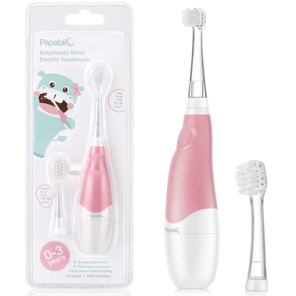 Papablic BabyHandy 2-Stage Sonic Electric Toothbrush for Babies & Toddlers 0-3 Years – Pink