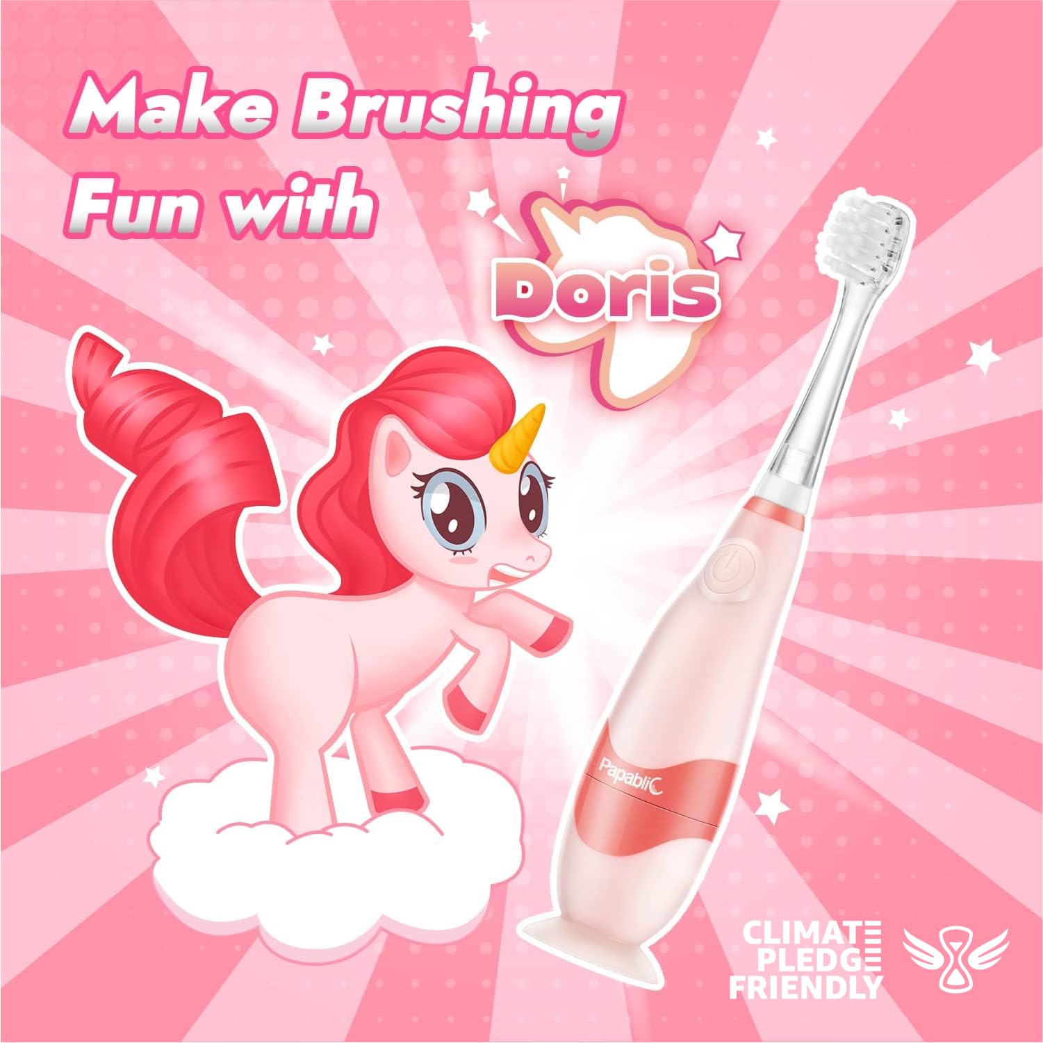 Papablic Doris Toddler Sonic Toothbrush for Ages 1–3 | Unicorn Cover, LED Timer