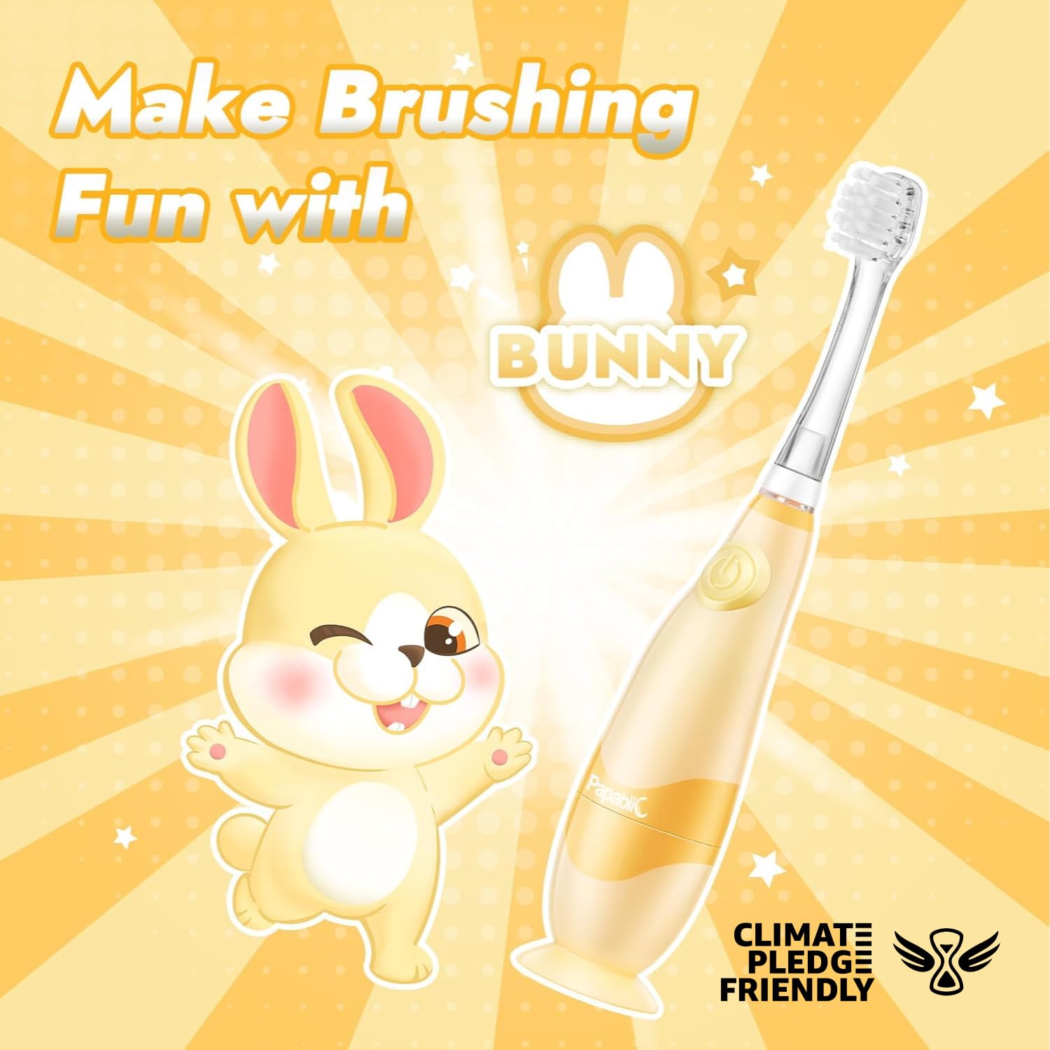 Papablic Toddler Sonic Electric Toothbrush – Bunny Cover, Ages 1-3, 2 Brush Heads
