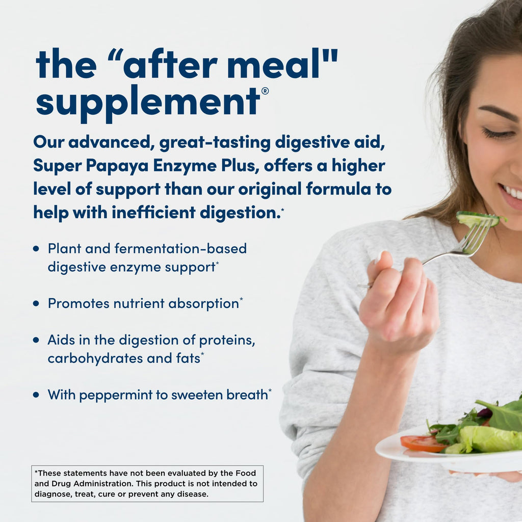 American Health Super Papaya Enzyme Plus - 180 Chewable Tablets | After-Meal Digestive Enzyme - Non-GMO - 60 Servings