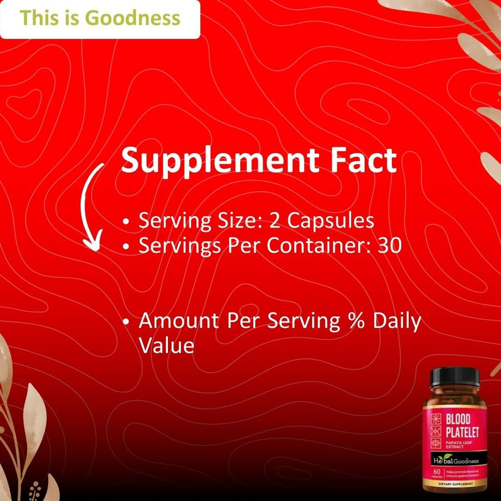 Papaya Leaf Blood Platelet Capsules - 60/600mg, 20x Strength | Herbal Goodness | Made in USA