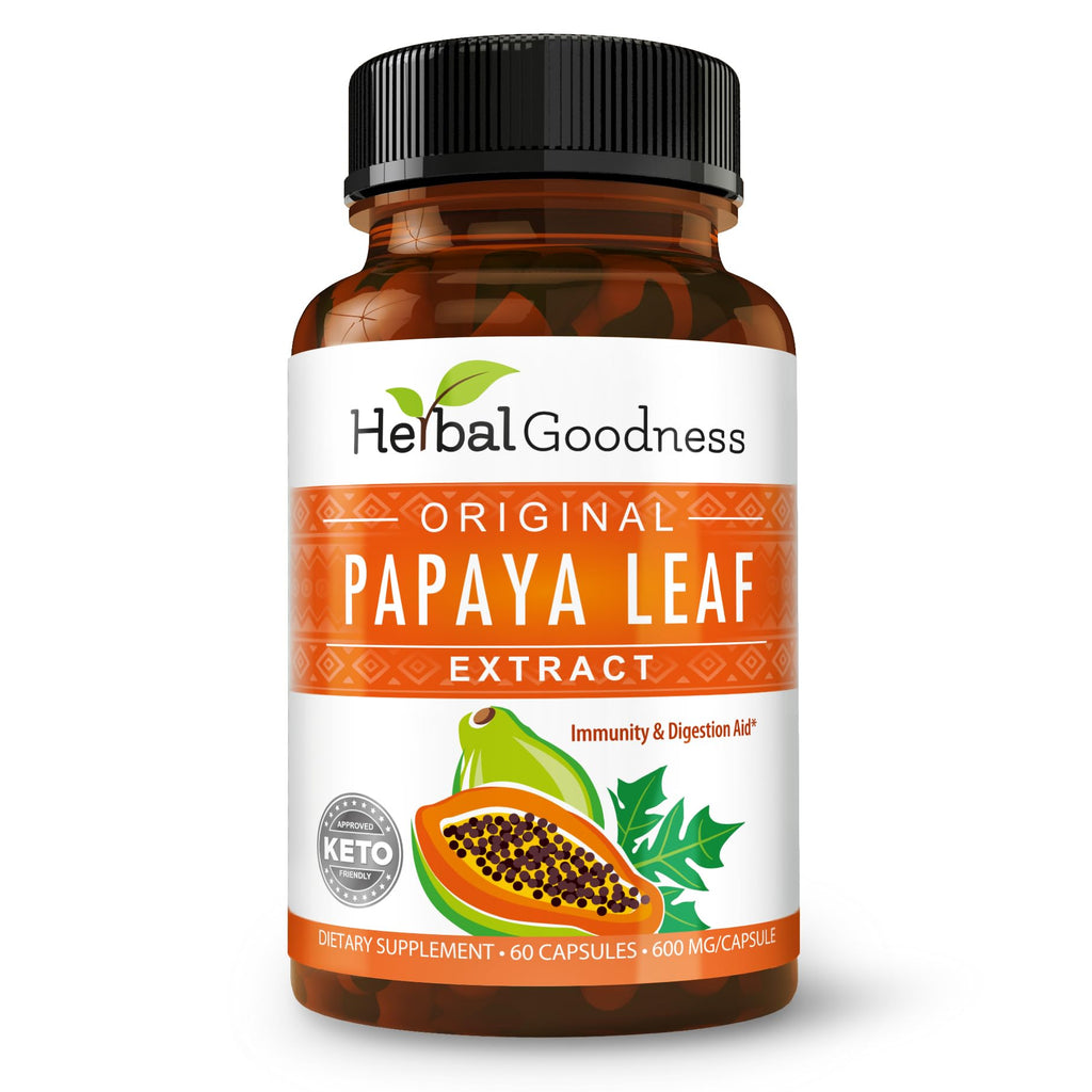 Herbal Goodness Papaya Leaf Extract – 10X Strength, 60/600mg Veg Capsules