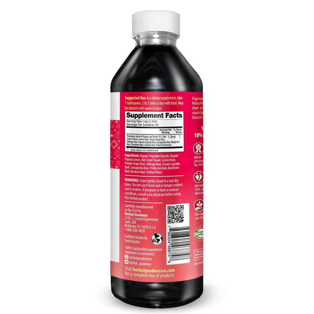 Papaya Leaf Blood Support Liquid - 15X Strength | Healthy Platelets & Digestion - 12oz