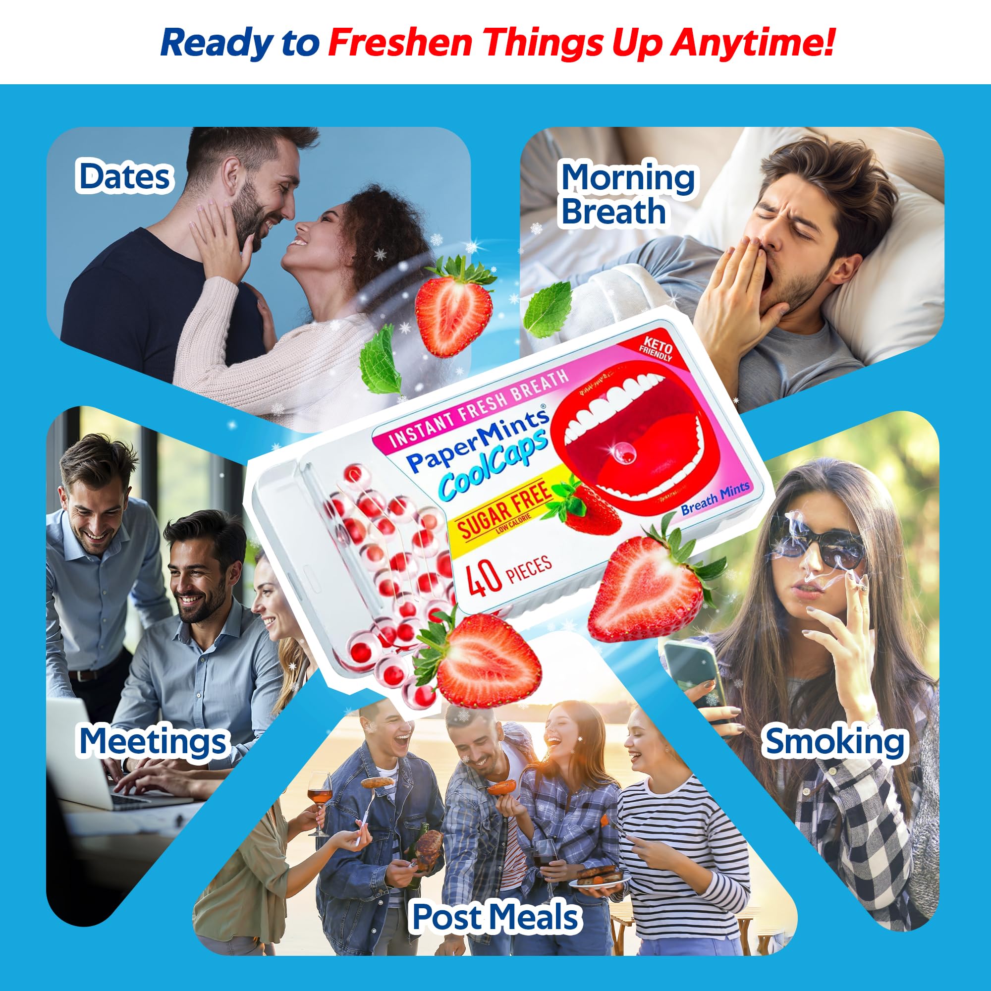 PaperMints CoolCaps Strawberry Breath Mints - Sugar-Free 4 Pack (160 caps)