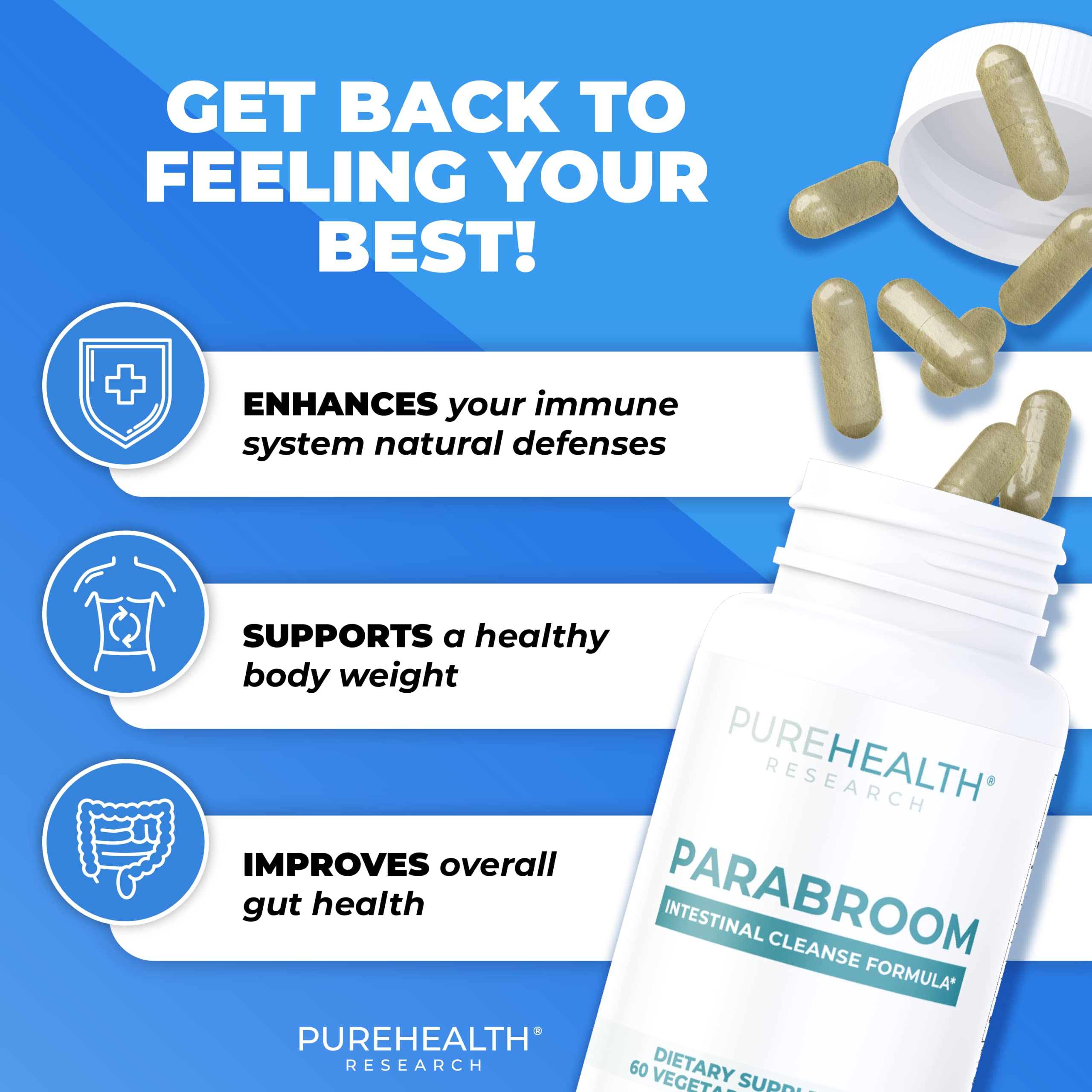 PUREHEALTH RESEARCH Parabroom – Gut Cleanse & Digestive Support – 60 Capsules
