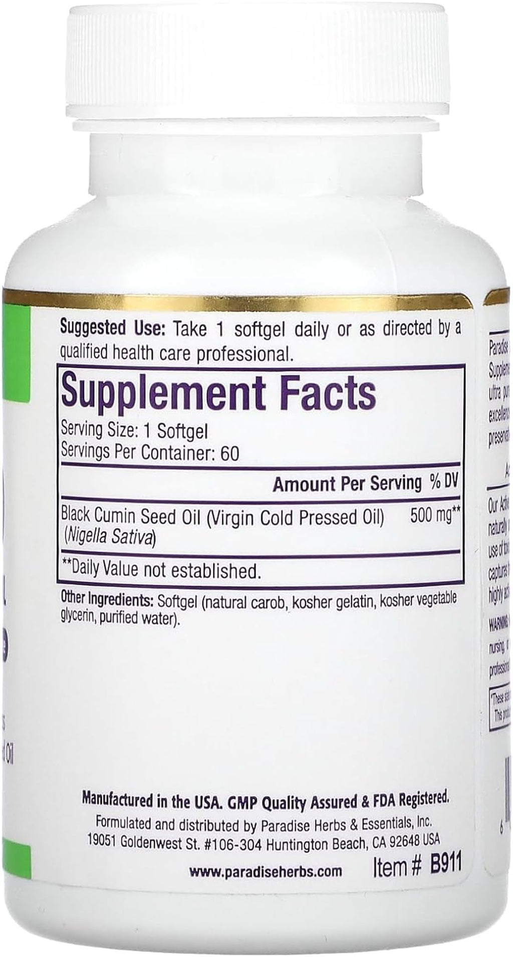 Paradise Black Seed Oil – Immune Support, Antioxidants, Ultra Pure, Vegan (60 Softgels Pack of 2)
