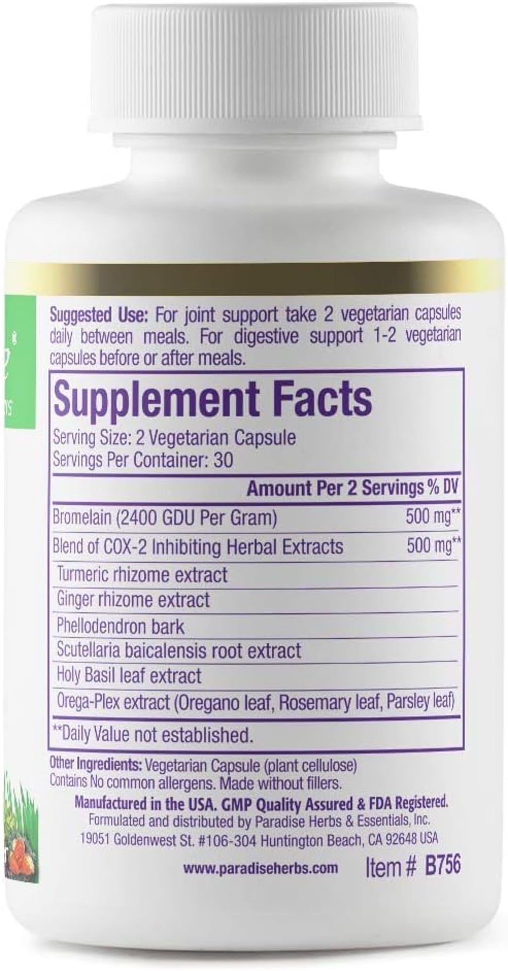Paradise Bromelain with Turmeric & Ginger – Vegan, Non-GMO, Gluten Free | 60 Veg Capsules (Pack of 2)