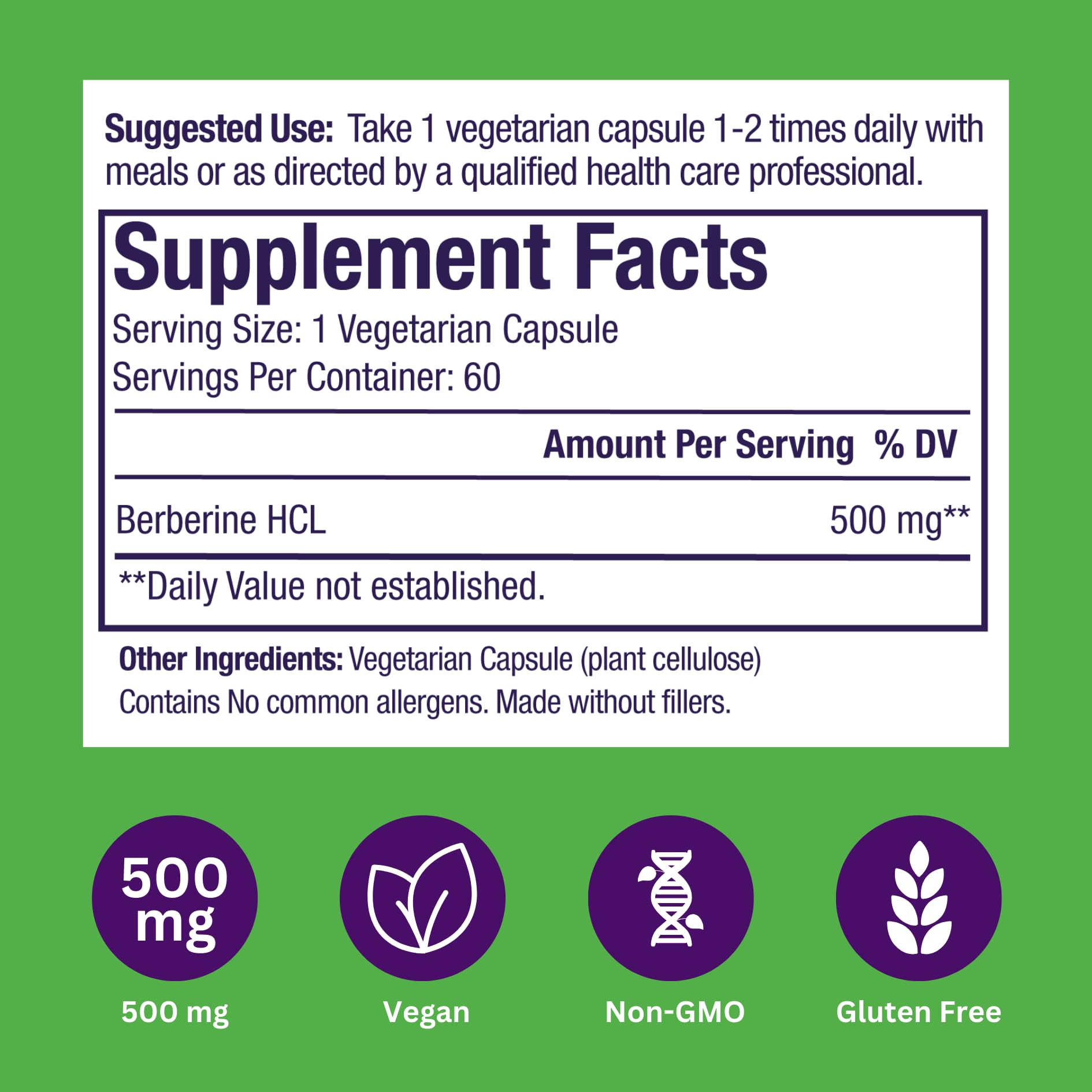 Paradise Herbs Berberine Extract 500 mg – Vegan & Gluten Free (60 capsules)