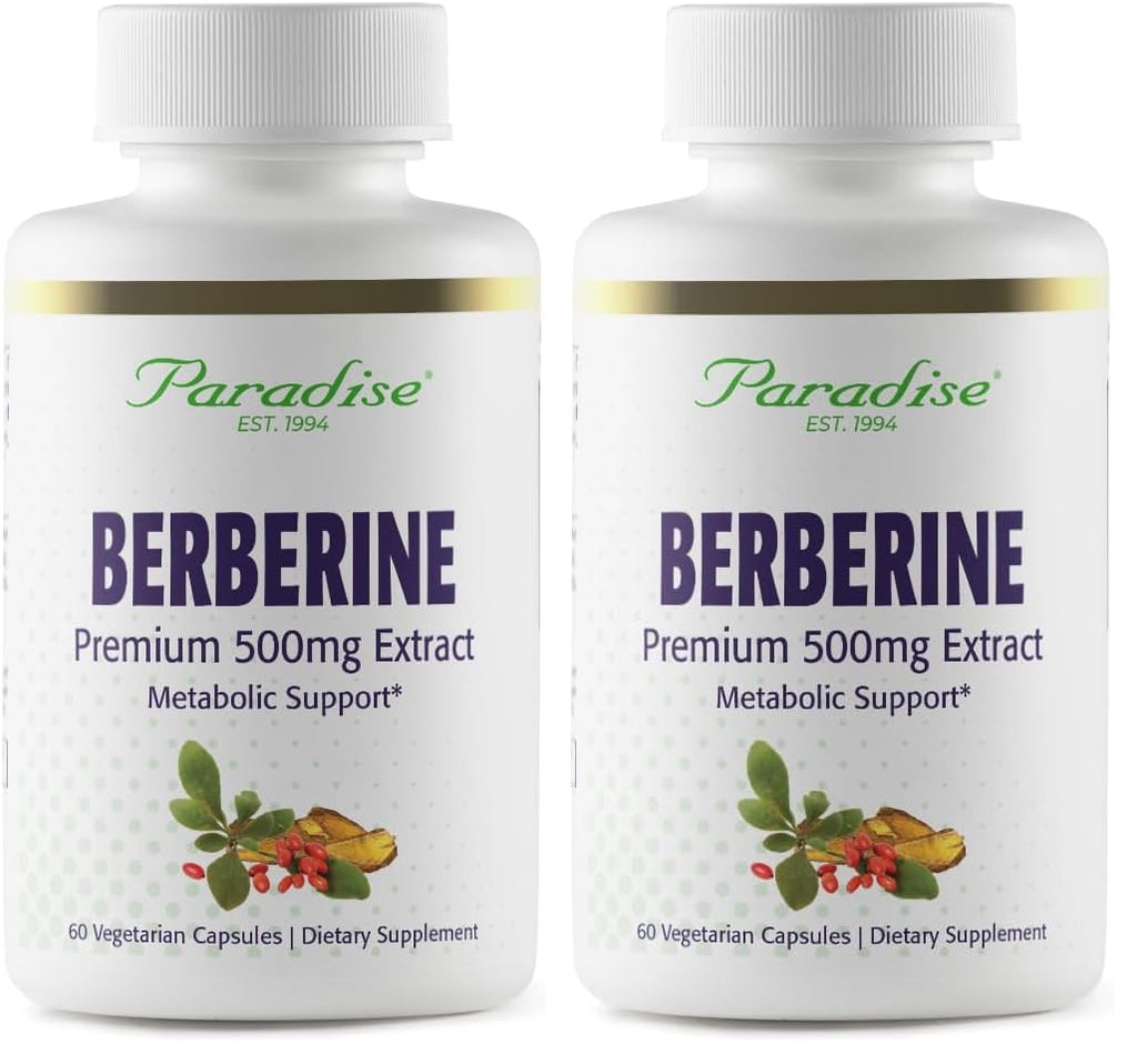 Paradise Herbs Berberine Extract 500 mg – Vegan, Non-GMO, Gluten Free | 60 Veg Capsules (Pack of 2)