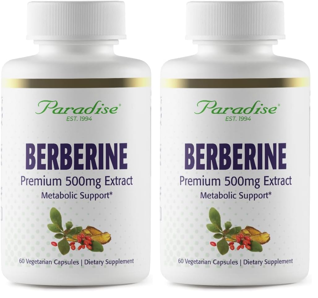 Paradise Herbs Berberine Extract 500 mg – Vegan, Non-GMO, Gluten Free | 60 Veg Capsules (Pack of 2)