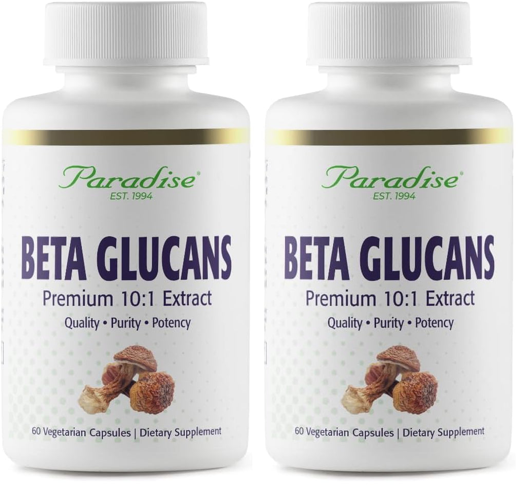 Paradise Herbs Beta Glucans from Yeast-Free Agaricus Mushrooms | Vegan, Gluten Free, Non-GMO | 2 x 60 Vegetarian Capsules