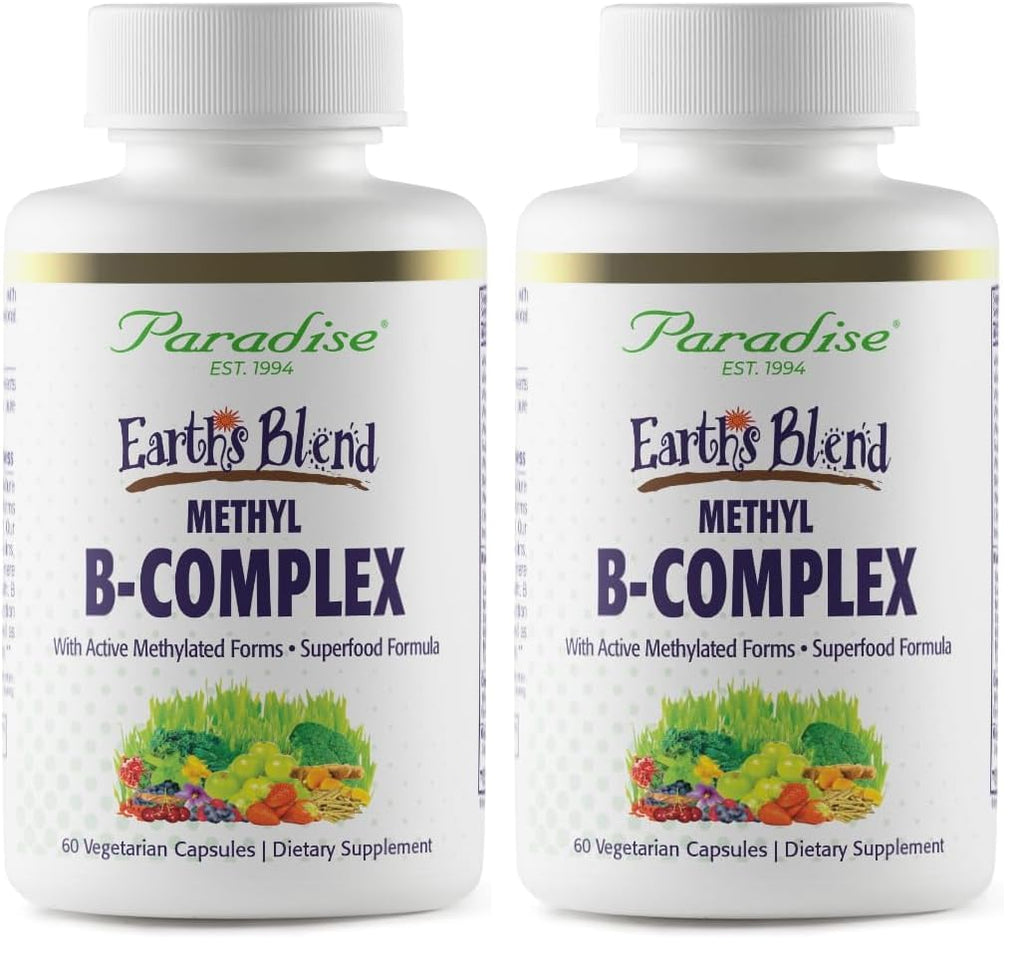 Paradise Herbs Earth's Blend B-Complex | Methylated B Vitamins + Superfoods (60 Caps, Pack of 2)