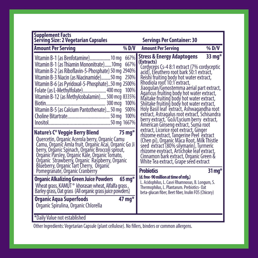 Paradise Herbs Earth's Blend B-Complex | Methylated B Vitamins + Superfoods (60 Caps, Pack of 2)