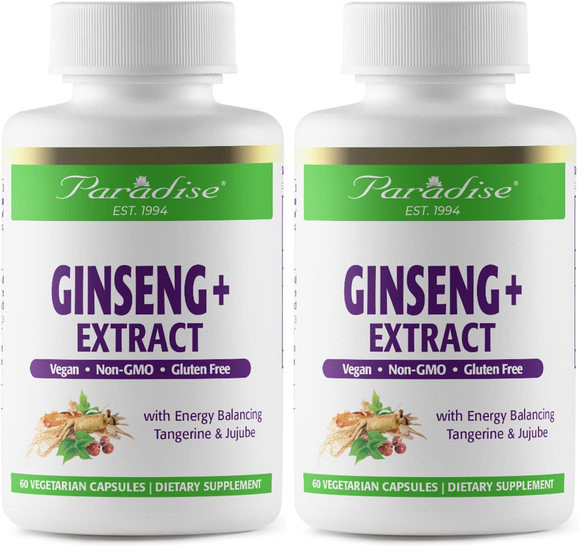 Paradise Herbs Ginseng Root Extract – Energy & Well-Being, Vegan, Non-GMO, Gluten Free, 60 Capsules (Pack of 2)
