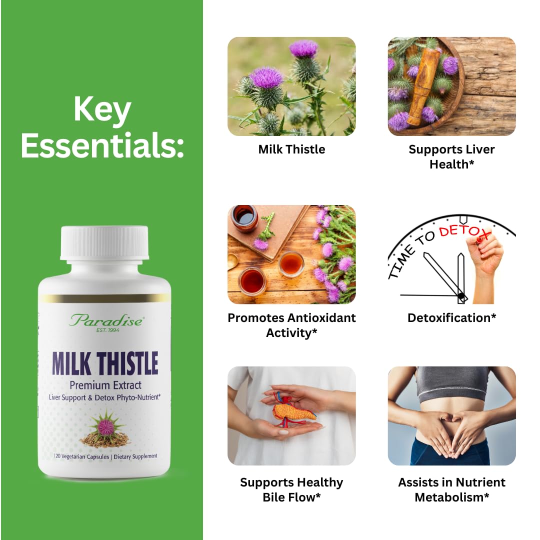 Paradise Herbs Milk Thistle – Active Whole Spectrum Extract, 120 Veg Capsules (Pack of 2)