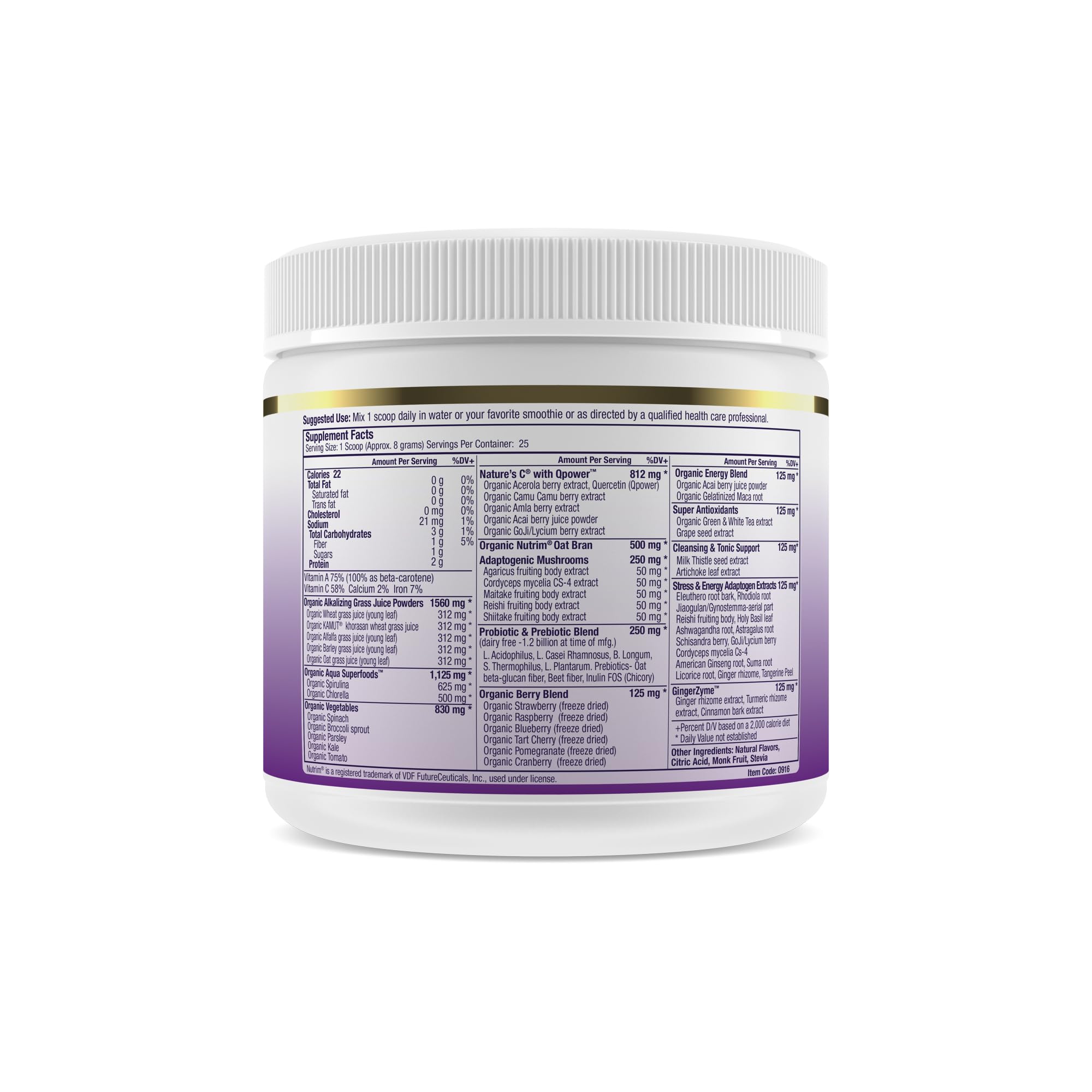 Paradise Herbs ORAC Energy Greens, Berry Superfood Powder, Over 40,000 ORAC Antioxidants, Organic Greens, Berries, Mushrooms & Probiotics, Non-GMO, Gluten-Free, 25 Servings