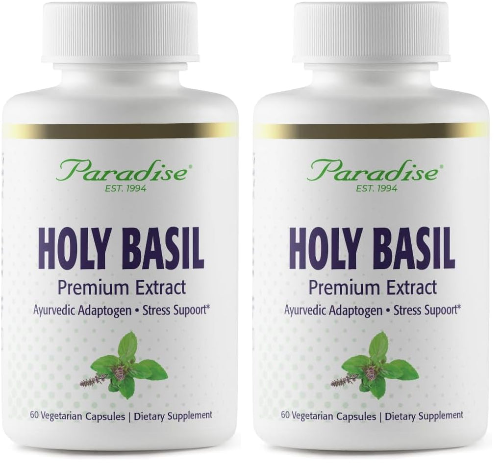 Paradise Herbs Organic Holy Basil Supplement – Whole Spectrum Extract – 60 Veg Caps (Pack of 2)