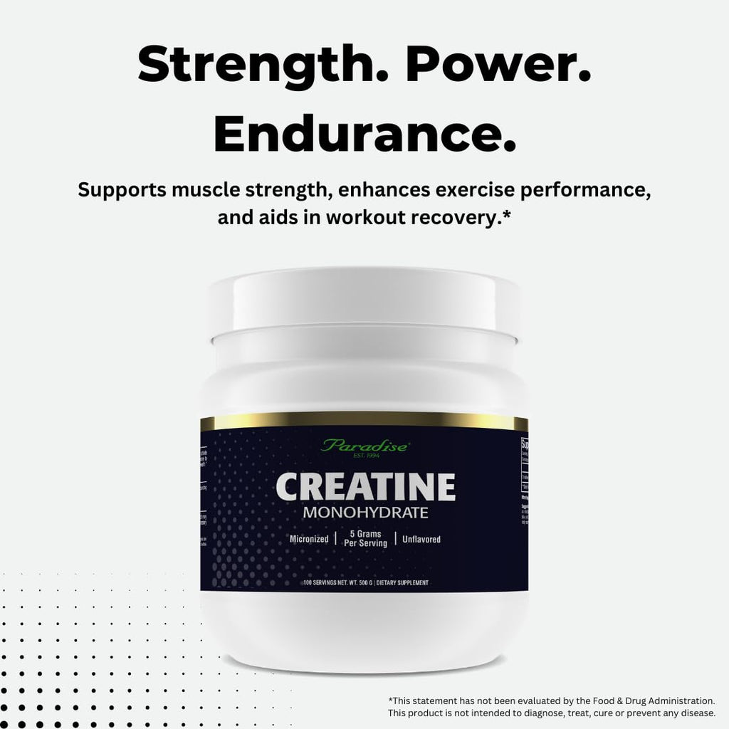 Paradise Creatine Monohydrate Powder – Micronized for Enhanced Absorption, 500g, 100 Servings
